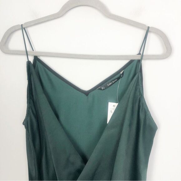 ZARA | NEW Forest Green Faux Wrap Button Side Sleeveless Top Women’s Size Large - Picture 6 of 11